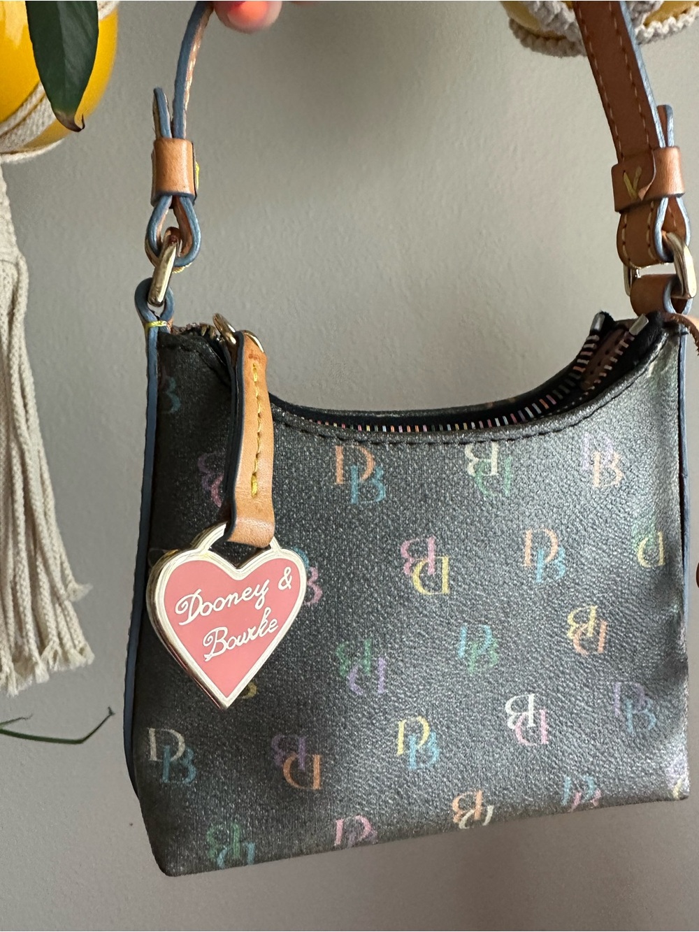 Dooney & Bourke Multicolor DB Mini Hobo logo bag with Tan Trim - Picture 3 of 7